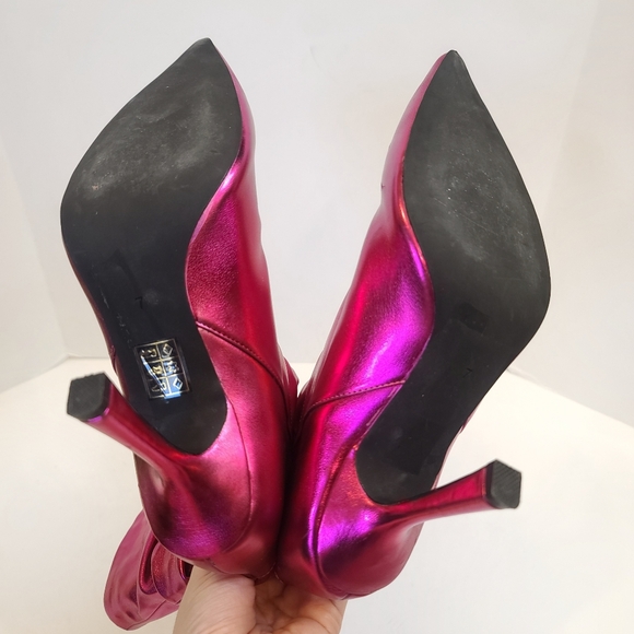 Jeffrey Campbell | Guillo Ruched Heeled Boots in Fuchsia Metallic Pink Size 7 - Picture 12 of 16
